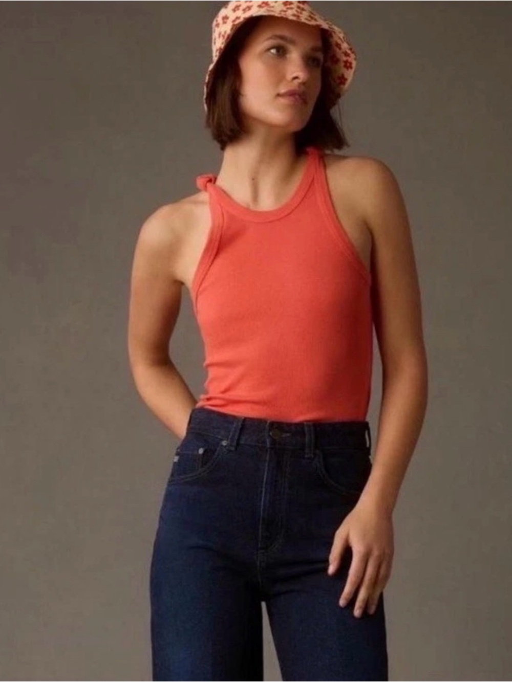 Anthropologie Pilcro Red Orange Rib Tank Tie Strap Size Medium